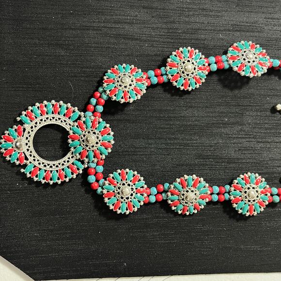 Unbranded Southwest Red & Turquoise Howlite Necklace Adjustable 22-24 inches - Picture 2 of 4